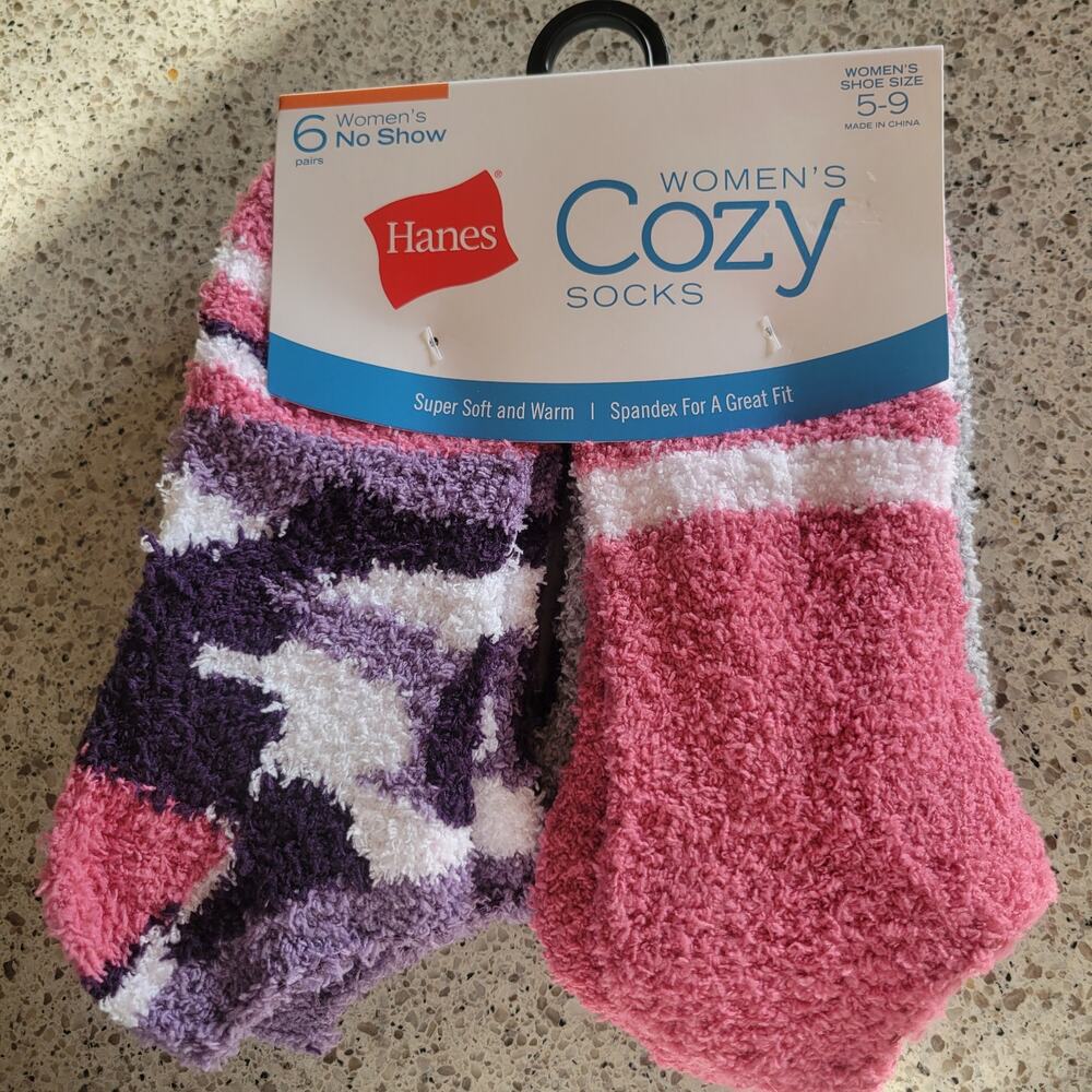 Hanes Womens Cozy Fuzzy No Show Super Soft Slipper Socks MultiColor✨️6pr✨️NEW